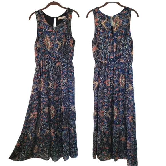 Lara Guidotti Silk Blend Floral Paisley Sleeveless Maxi Dress Sz L Boho Flowy - Picture 1 of 13